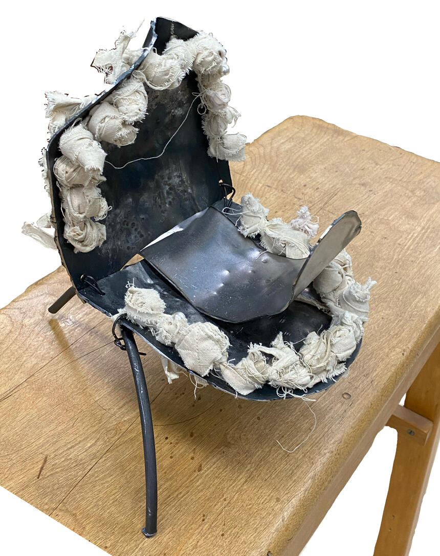 Dentist, 2022 (cotton canvas, steel, plastic pearls)