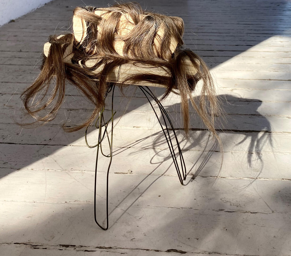 Loveseat, 2022 (pine, hair, glue, wire hanger)